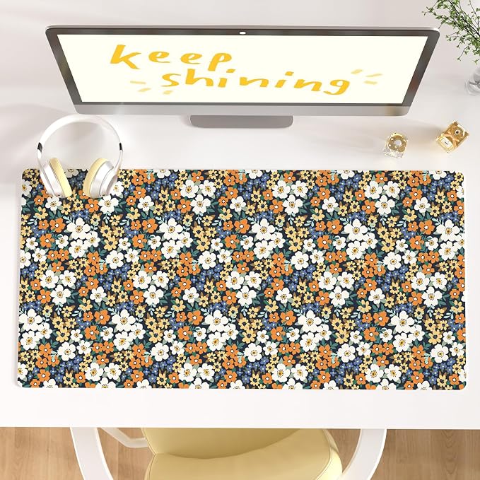 Colorful Star Large Mouse Pad, Floral Desk Mat Office Supplies, Waterproof Faux by ColorfulStar