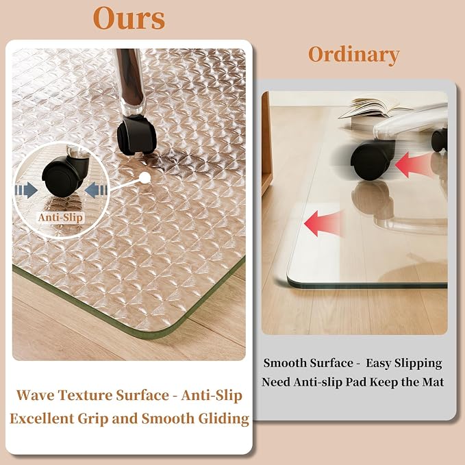 Koonmi Wave Glass Chair Mat 46"x55", Tempered Glass Office Chair Mat, Embossed - Image 2