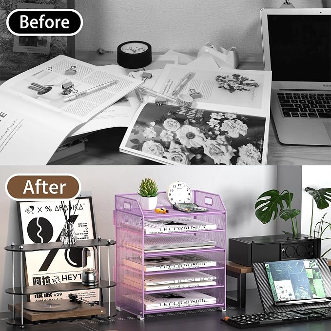 6 Tier Paper Organizer Letter Tray, Metal Mesh Paper Tray Organizer - Image 6