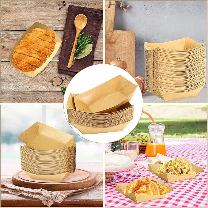 Oomcu 150 Pack 1/2 lb Disposable Kraft Brown Paper Food Boats Hot Dog Trays - Image 6