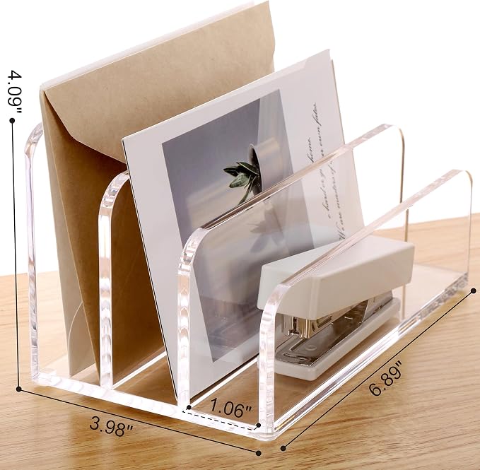 SANRUI Acrylic File Mail Desktop Organizer Sorters, 3 Compartments Laddered - Image 2