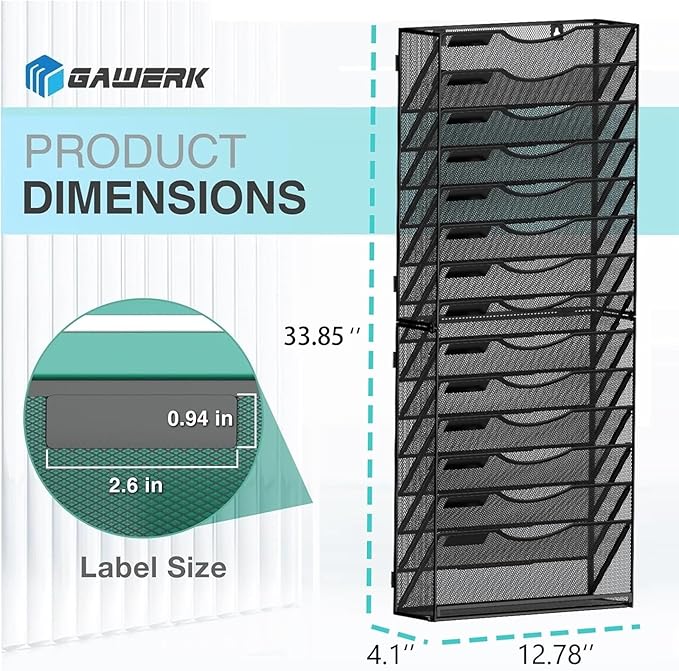 Gawerk 15-Tier Wall File Organizer Hanging Wall File Holder Wall Mount Paper - Image 2
