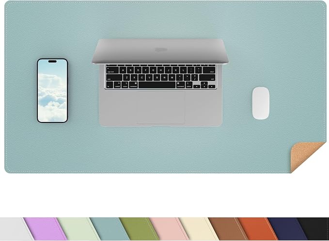 AFIING Cork Desk Mat, 31.5" x 17", Light Blue, Desk pad Protector | Dual-Sided by AFIING