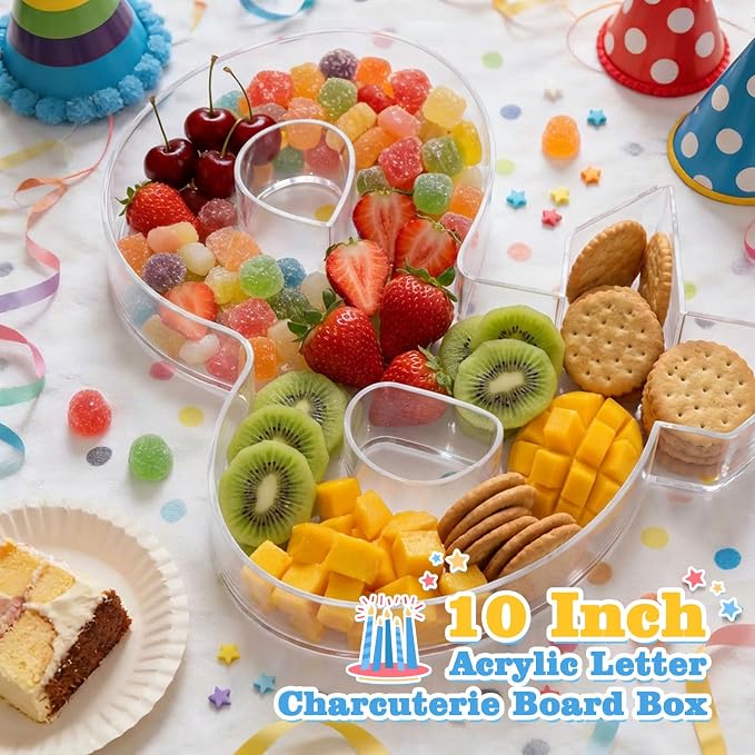 Ledido 10’’ Acrylic Letter Charcuterie Board Box, Reusable Fillable Serving Tray - Image 2