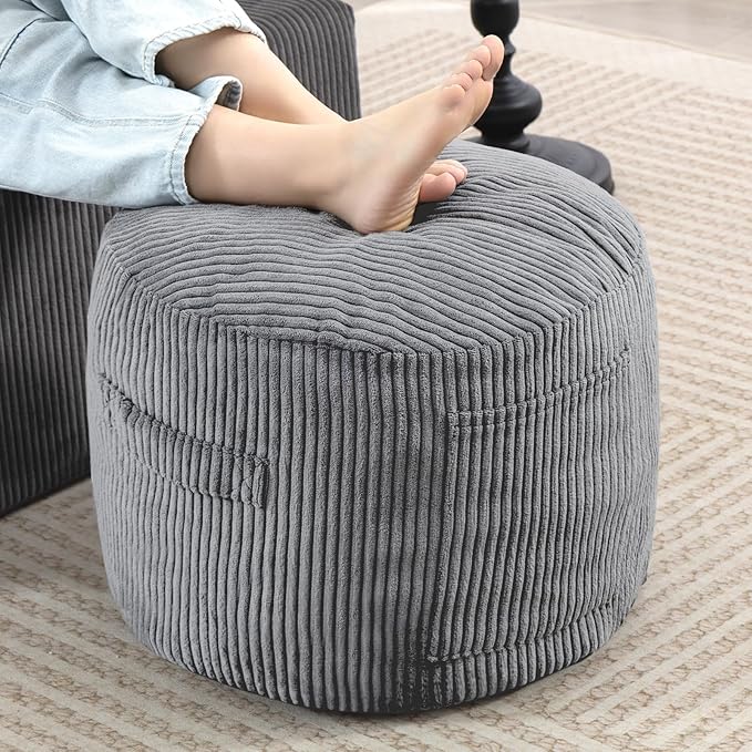Round Stuffed Pouf Ottoman, Corduroy Foot Rest by Manyday