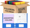 400 Pack Folders with Pockets Bulk 2 Pocket Folders Holds 100 Sheets Assorted by VEEBOOST