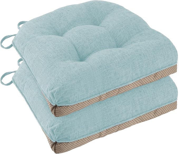 Chair Cushions for Dining Chairs 2 Pack, Aqua Blue | Non-Slip, by FlyGulls