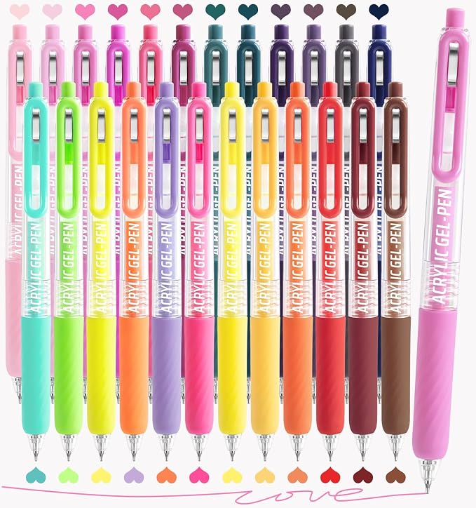 Acrylic Gel Pens For Coloring, 24 Colors Retractable Colored Pens for Black by Joyask