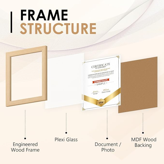 FIXSMITH 8.5x11 Diploma Frame, Natural Picture Frames - Image 3