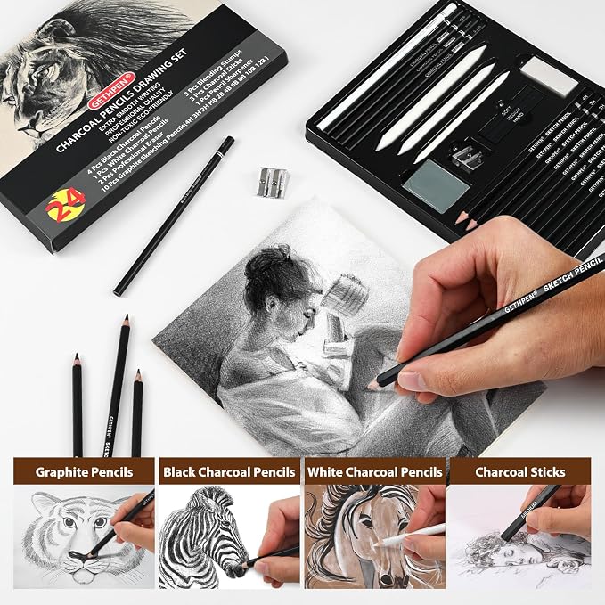 Drawing Sketching Pencil Set, 24 Piece Pro Artist Sketch Kit - Image 5