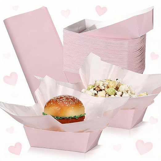 Geosar 100 Pcs Pink Paper Food Trays Bulk Disposable Food Boat by Geosar