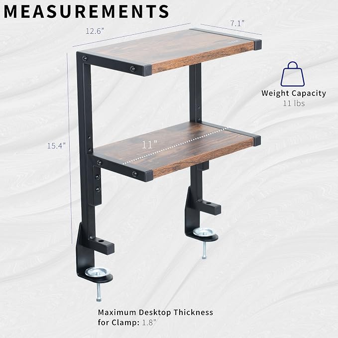 VIVO Vintage Brown Clamp-on 13 inch 2-Tier Desk Shelf, STAND-SHELF2C-N | Above - Image 3