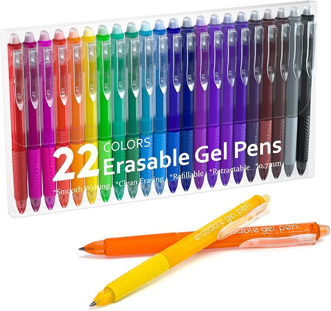 Lineon Erasable Gel Pens, 22 Colors Retractable Erasable Pens Clicker by ShuttleArt