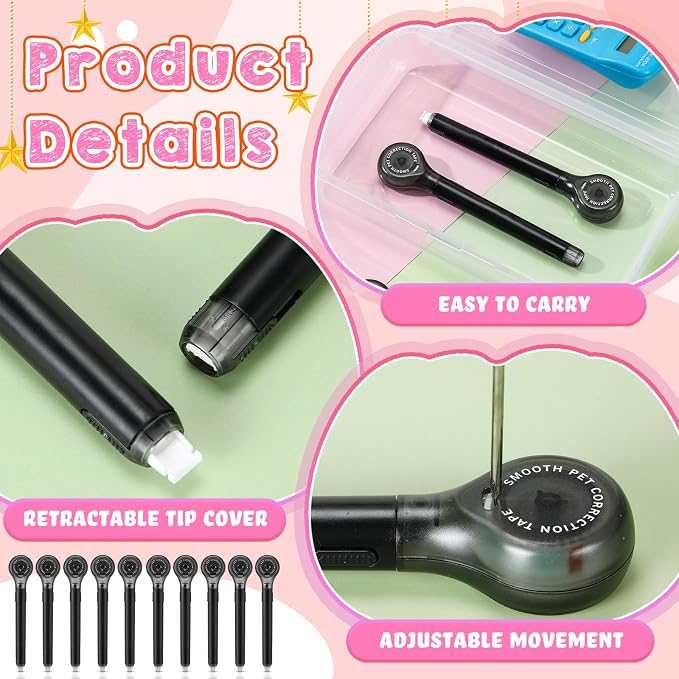 Gersoniel 10 Pack Correction Tape Pen Correctional Ink Tape Push Pull Protective - Image 3