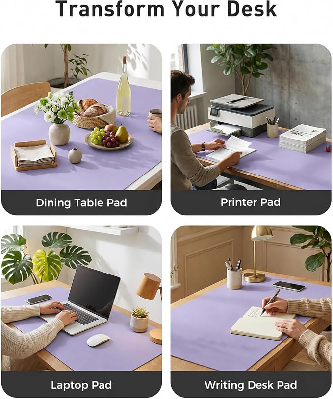Aothia Faux Leather Desk Mat Mouse Pad, Light Purple - Image 6
