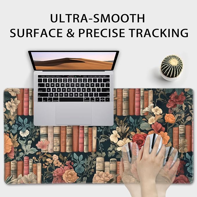 Vintage Library Floral Large Gaming Mouse Pad 31.5"x15.7"｜Books and Roses XXL - Image 5
