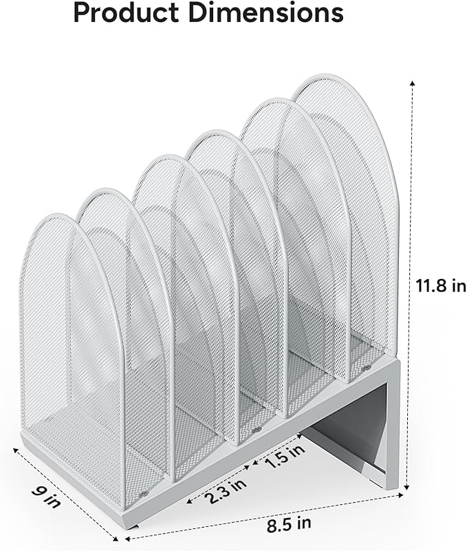 5-Section Desk File Organizer, Metal Mesh Folder Organizer - Image 4