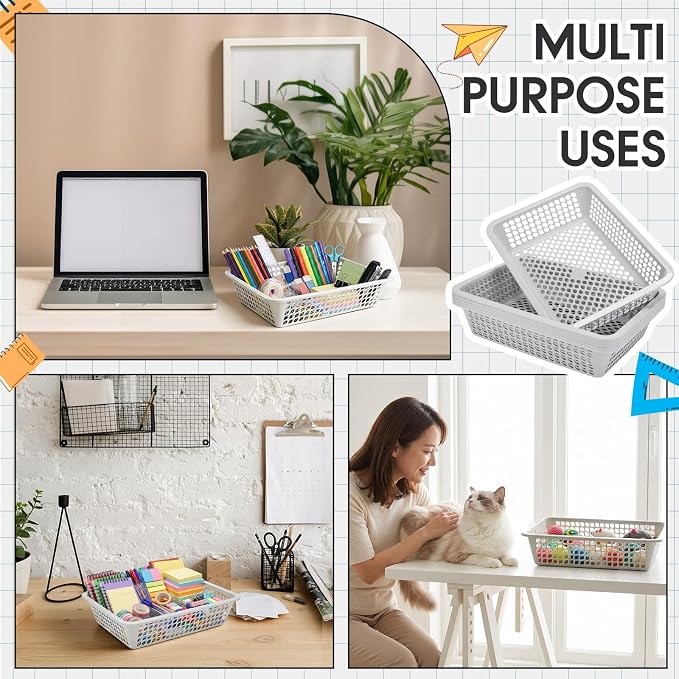 Zhehao 14 x 10 x 3 Inch 16 Pack Paper Organizer Basket Small Plastic Storage - Image 3