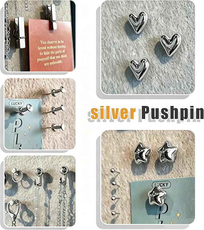KEYDUACU 150 Pcs Silver Push Pins Set, Metal Thumb Tacks, Decorative Push Pins - Image 4