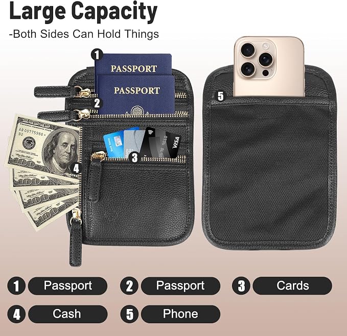 Sizobi Neck Wallet for Traveling Women Men, RFID Blocking Leather Passport - Image 2