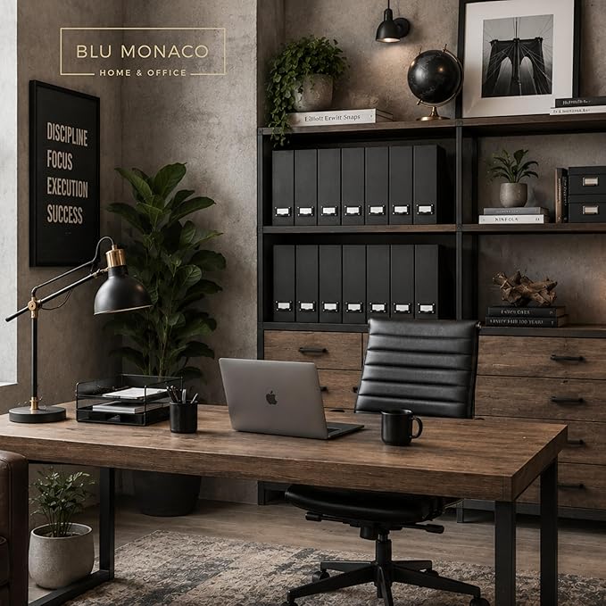 BLU MONACO Foldable Black Magazine File Holder | Set of 6 Cardboard Desk - Image 2