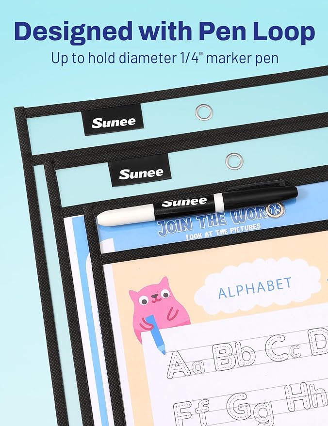 SUNEE 100 Packs Oversized Reusable Dry Erase Pocket Sleeves - Image 4