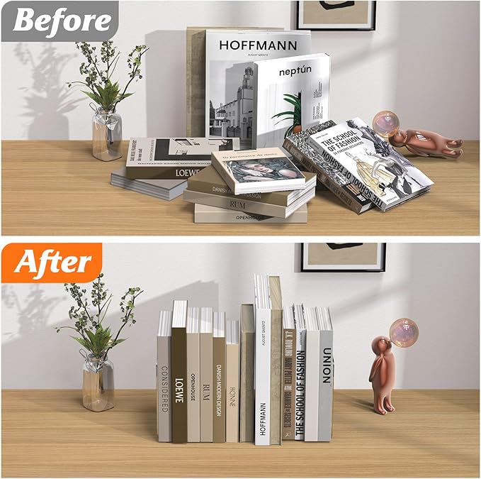 Acrylic Bookends 6 Pcs, Transparent Organizer, Holder Stand Decorative - Image 4