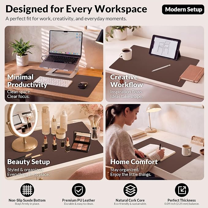 AFIING Cork Desk Mat, 23.6" x 13.7", Desk Pad Protector | Dual-Sided & PU - Image 6