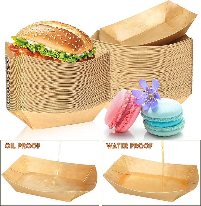Oomcu 150 Pack 1/2 lb Disposable Kraft Brown Paper Food Boats Hot Dog Trays - Image 4