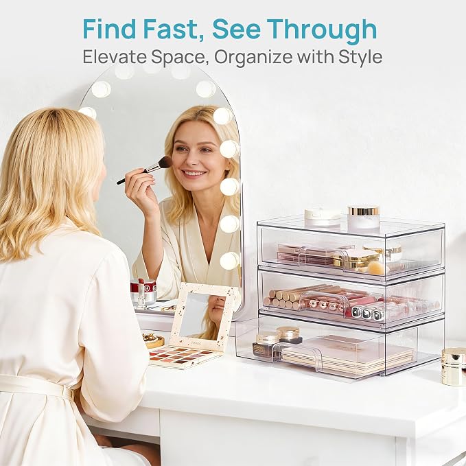 Vtopmart 12.1''W Clear Stackable Storage Drawers, 4 Pack Acrylic Plastic - Image 4