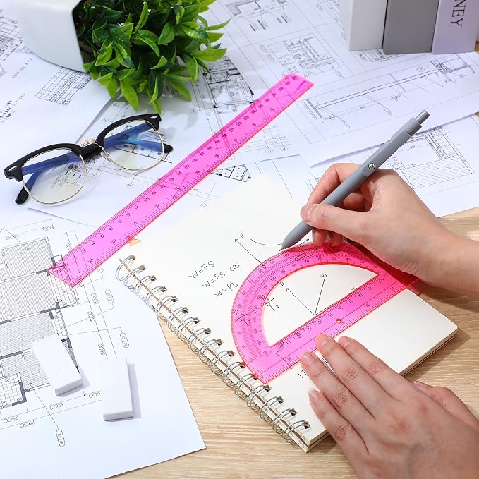 Zonon 2 Pcs 12 Inch Clear Ruler and 6 Inch Plastic Protractor Set, Dual Scale - Image 4