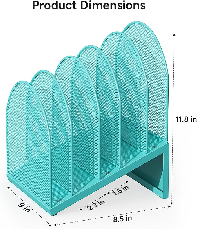 5-Section Desk File Organizer, Metal Mesh Folder Organizer - Image 4