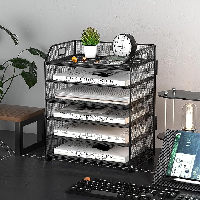 6 Tier Paper Organizer Letter Tray, Metal Mesh Paper Tray Organizer - Image 4