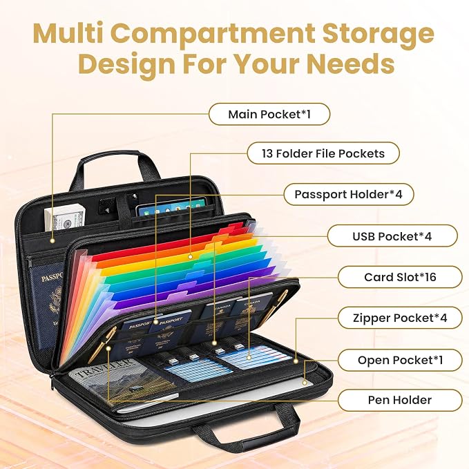 Fireproof Document Box with Lock, Hard case Fireproof File Organizer with 13 - Image 5