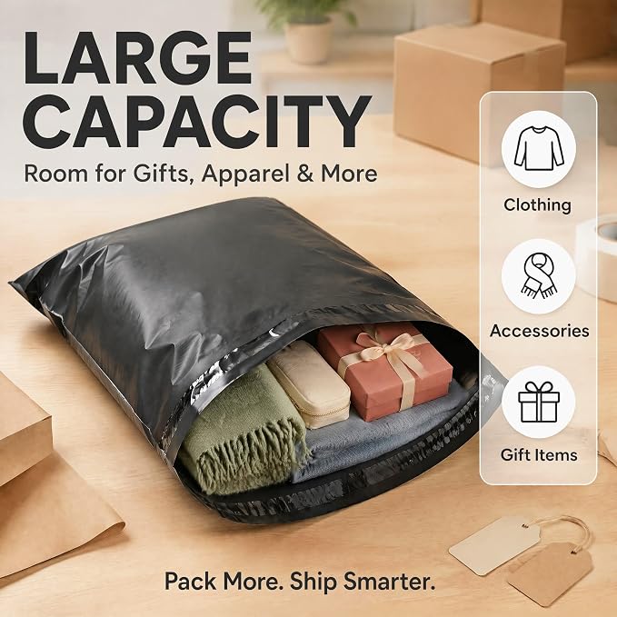 10"x13" Poly Mailers，Black Shipping and Envelope Bags Pack of 100 - Image 5