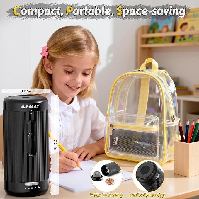 AFMAT Electric Pencil Sharpener, Auto in & Out, 5 Nibs, 7K+ Uses, Fully - Image 6