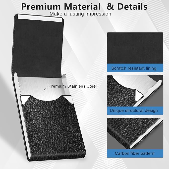 Business Card Holder with Magnetic Closure, Slim Metal PU Business Card Case - Image 5