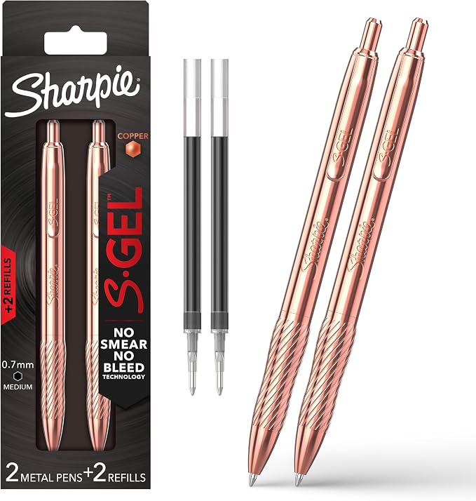 Sharpie S-Gel Pens, Copper Metal Body, Medium Point, Includes 2 Pens and 2 by Unknown