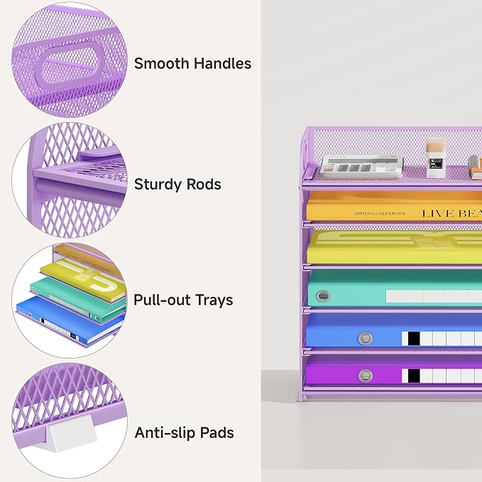 Cawukege 6 Tier Paper Organizer, Mesh Desk Organizer, Metal File Organizer - Image 4