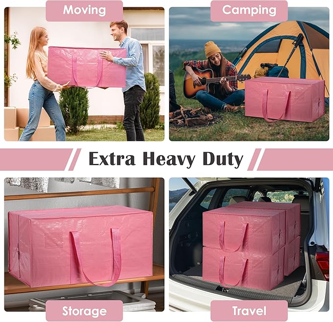 6 Pack Moving Bags with Full-Open Side Zipper, Extra Large 93L Heavy Duty - Image 7