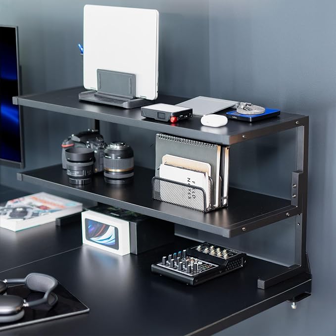 VIVO Black Clamp-on 30 inch 2-Tier Desk Shelf, STAND-SHELF30C | Above or Below - Image 4