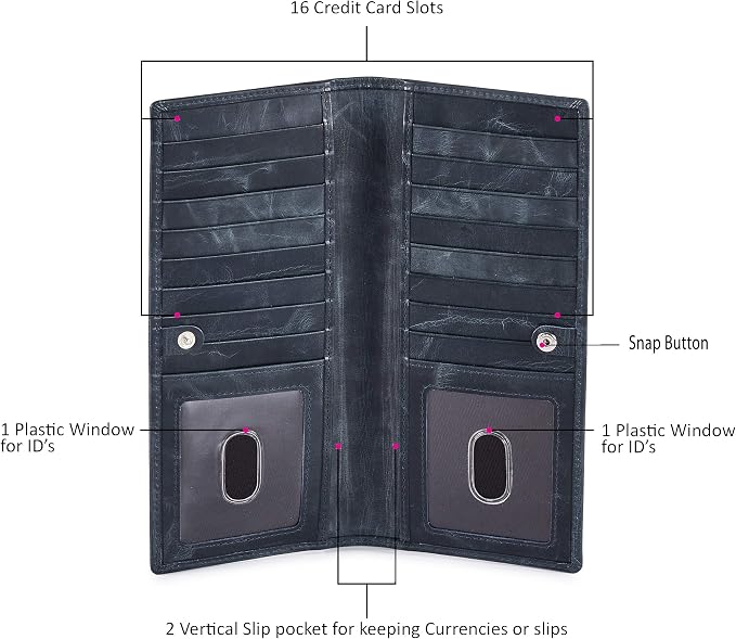 Long Wallet for Men Women Real Leather Bifold RFID Stylish Slim Handmade 2 ID - Image 3