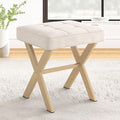 LUE BONA Square Linen Makeup Stool, Metal X Legs, Small Ottoman Stool Chair by LUEBONA