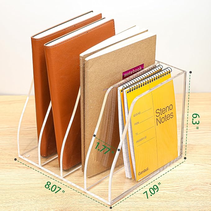 Acrylic Magazine File Holder, 4 Vertical Compartments Desk Document Sorter - Image 2