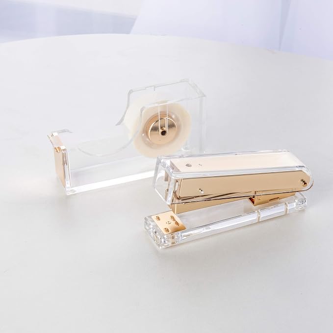 Elegant Ultra Clear Acrylic Office Supplies Acrylic Stapler Matte Gold Desktop - Image 6