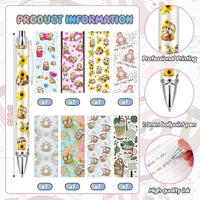 Ireer 8 Pcs Ballpoint Pens for Women 1.00 mm Cute Black Ink Fancy Pens Fine - Image 2