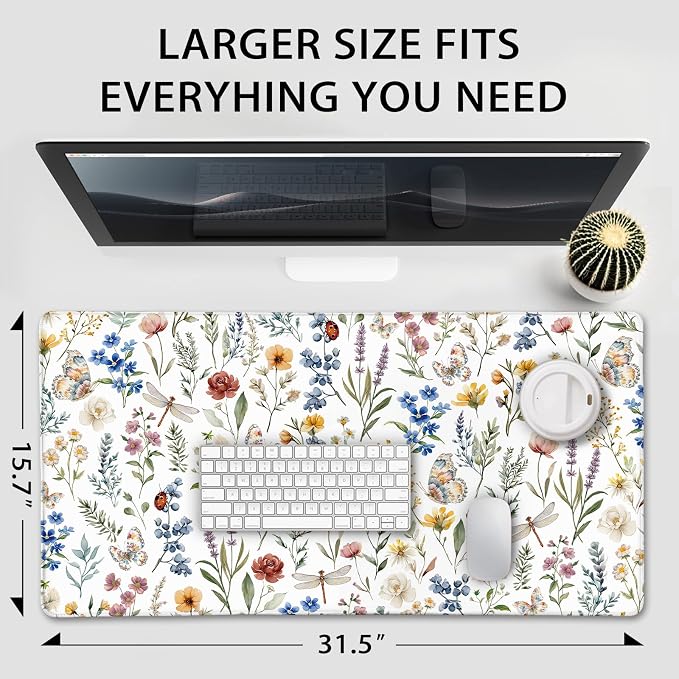 Flower Large Gaming Mouse Pad 31.5"x15.7"｜ Weed Floral Plants XXL Desk Mat - Image 4