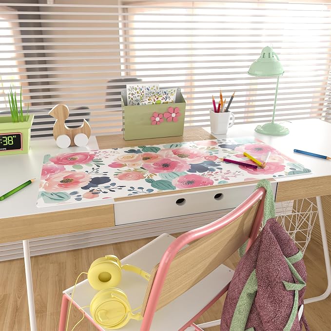 Colorful Star Large Mouse Pad, Women Girls Flowers PU Leather Waterproof Desk - Image 3