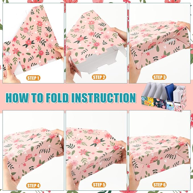 PerKoop 6 Pcs Decorative Magazine File Holders Floral Foldable File Folders - Image 4