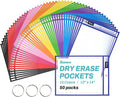 SUNEE 50 Packs Oversized Reusable Dry Erase Pocket Sleeves by SUNEE